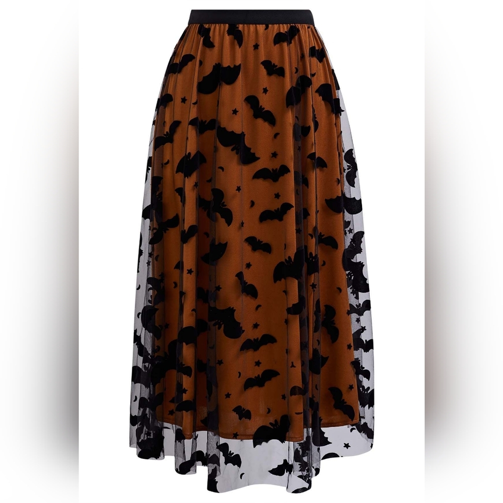 NWT Chicwish velvet bats mesh tulle midi skirt with orange size s/m